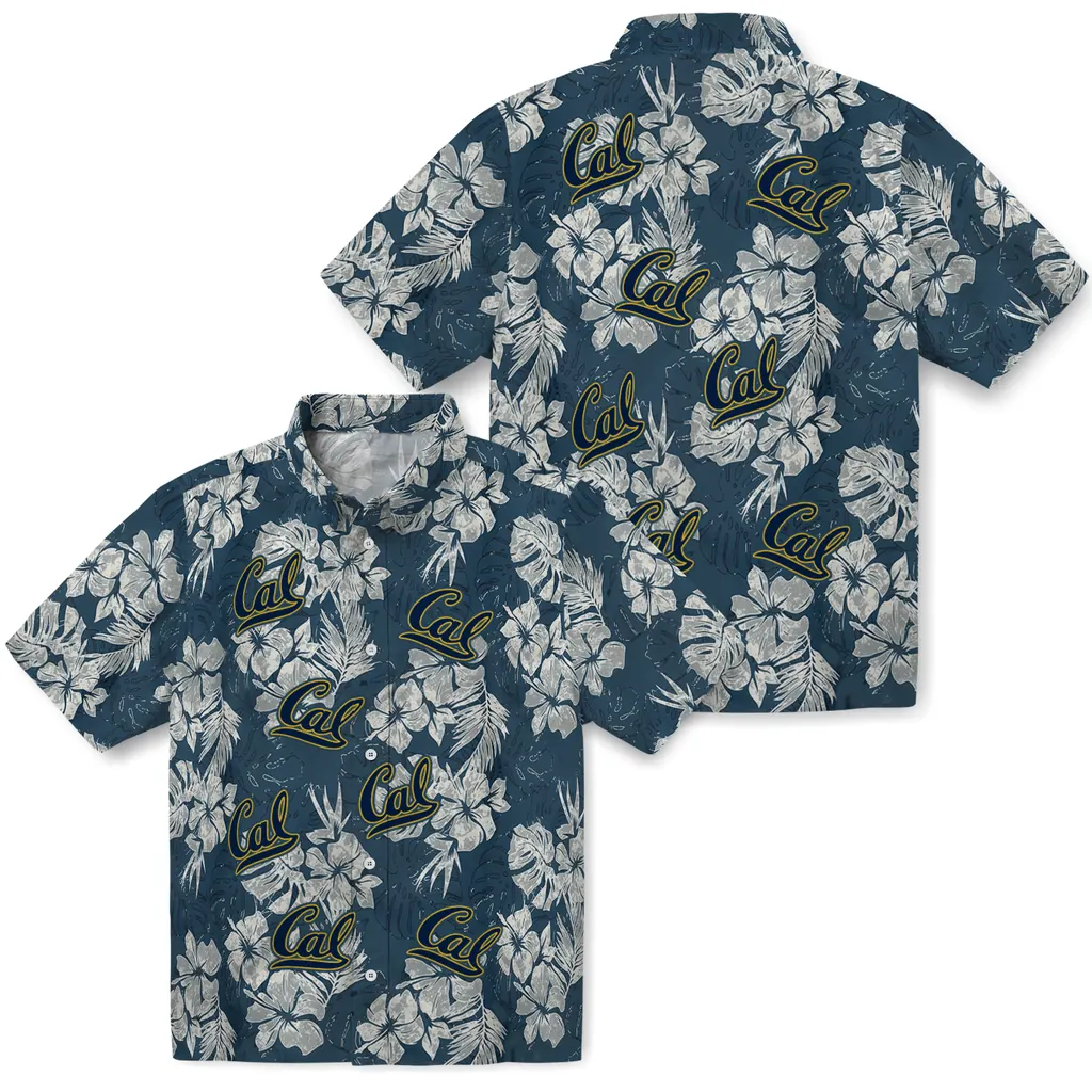 California Golden Bears Hawaiian Shirt - Hibiscus Flowers california golden bears hibiscus flowers navy blue hawaiian shirts high quality