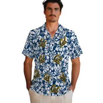 california golden bears hibiscus motif blue white hawaiian shirts fashion forward