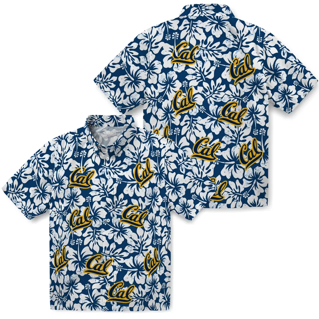 California Golden Bears Hawaiian Shirt - Hibiscus Motif california golden bears hibiscus motif blue white hawaiian shirts high quality