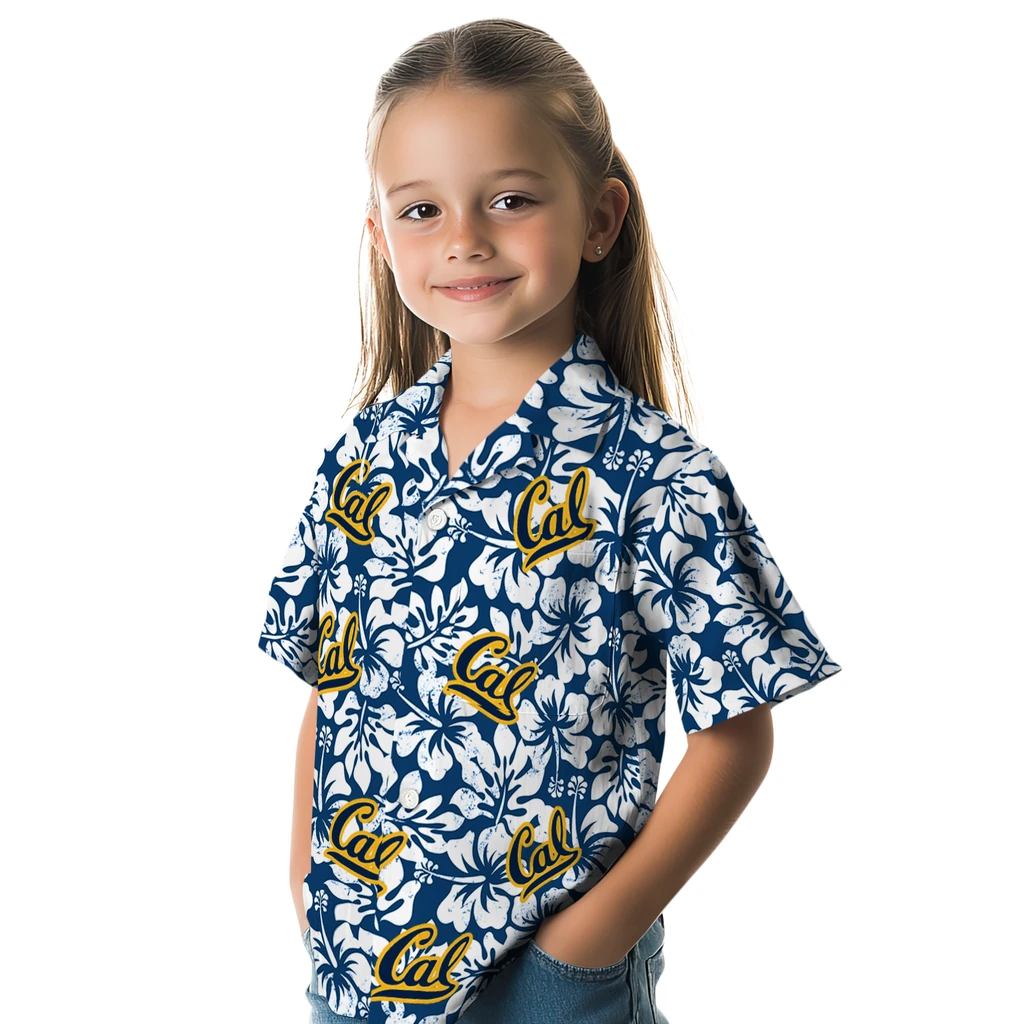 California Golden Bears Hawaiian Shirt - Hibiscus Motif california golden bears hibiscus motif blue white hawaiian shirts premium grade