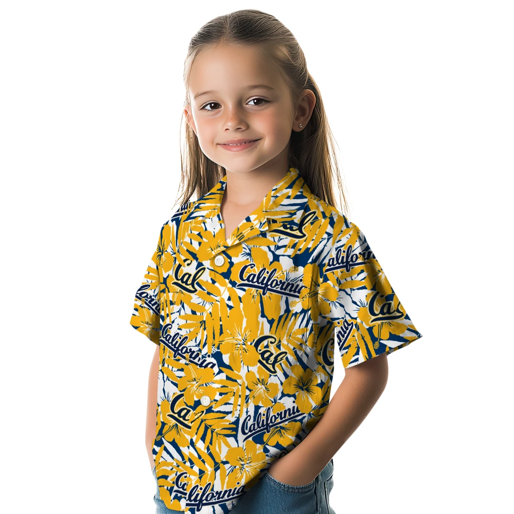 California Golden Bears Hawaiian Shirt - Hibiscus Overlay california golden bears hibiscus overlay hawaiian shirts premium grade
