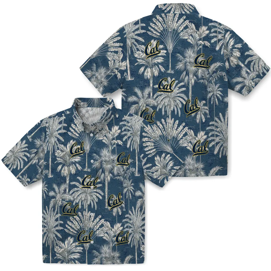 California Golden Bears Hawaiian Shirt - Vintage Palm Tree california golden bears palm shadows blue hawaiian shirts high quality