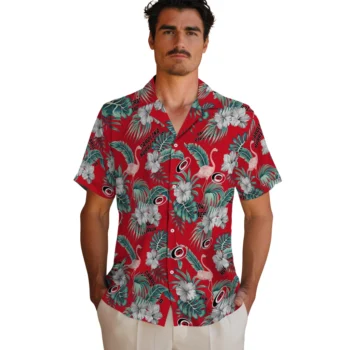carolina hurricanes flamingo palms red hawaiian shirts fashion forward