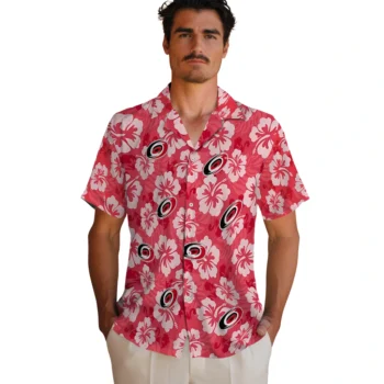 carolina hurricanes hibiscus cluster red hawaiian shirts fashion forward