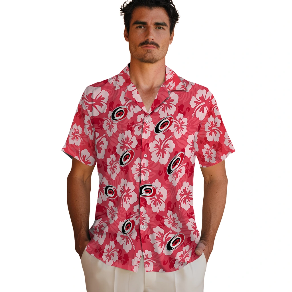 Carolina Hurricanes Hawaiian Shirt - Hibiscus Cluster carolina hurricanes hibiscus cluster red hawaiian shirts fashion forward