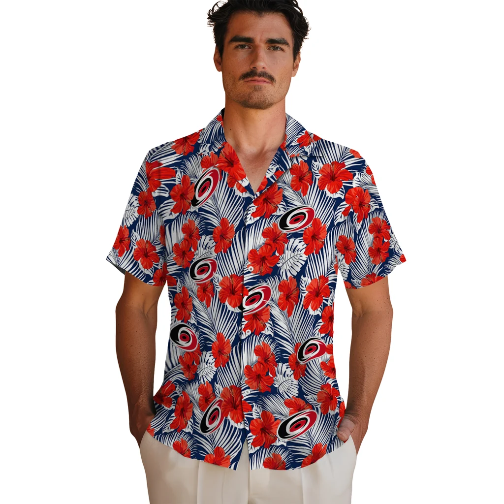 Carolina Hurricanes Hawaiian Shirt - Hibiscus Fiesta carolina hurricanes hibiscus fiesta red royal blue hawaiian shirts fashion forward