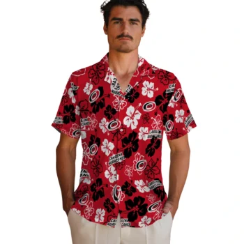 carolina hurricanes hibiscus bloom red hawaiian shirts fashion forward