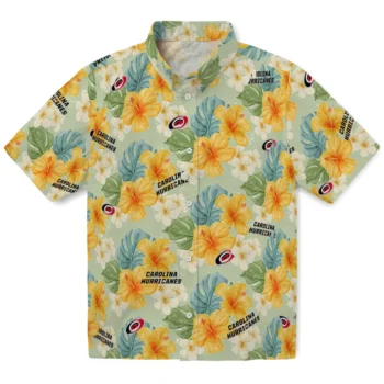 carolina hurricanes hibiscus mood pale lime yellow hawaiian shirts best selling