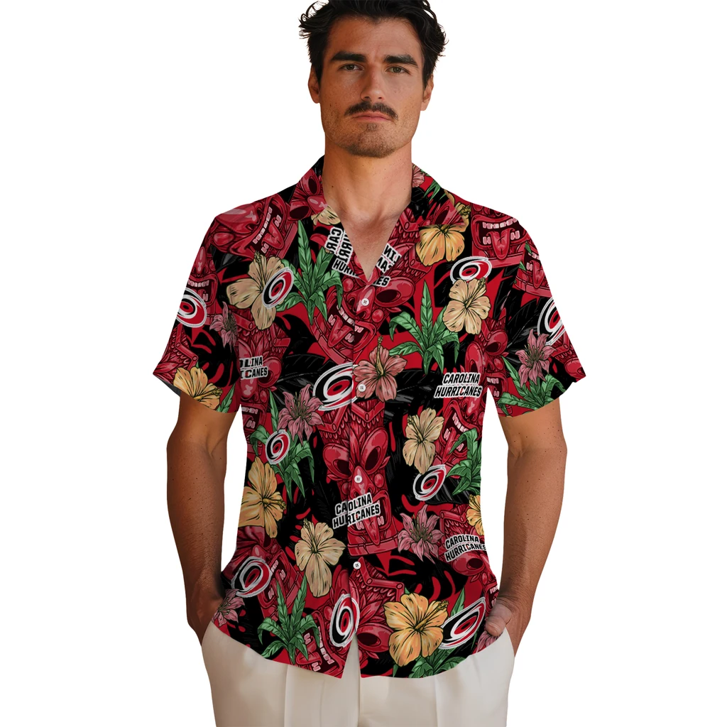 Carolina Hurricanes Hawaiian Shirt - Hibiscus Tiki Jungle carolina hurricanes tiki jungle red hawaiian shirts fashion forward