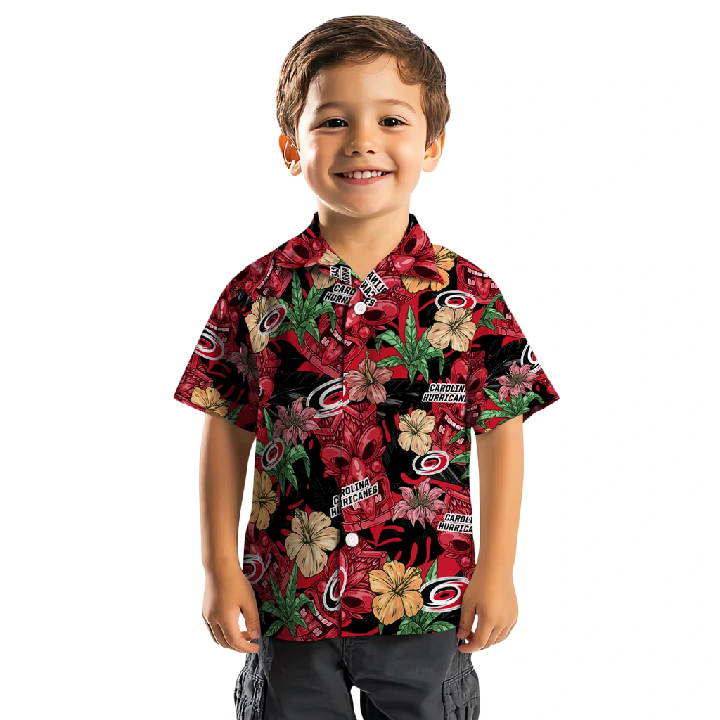 Carolina Hurricanes Hawaiian Shirt - Hibiscus Tiki Jungle carolina hurricanes tiki jungle red hawaiian shirts top rated