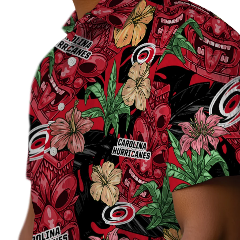 Carolina Hurricanes Hawaiian Shirt - Hibiscus Tiki Jungle carolina hurricanes tiki jungle red hawaiian shirts trendy