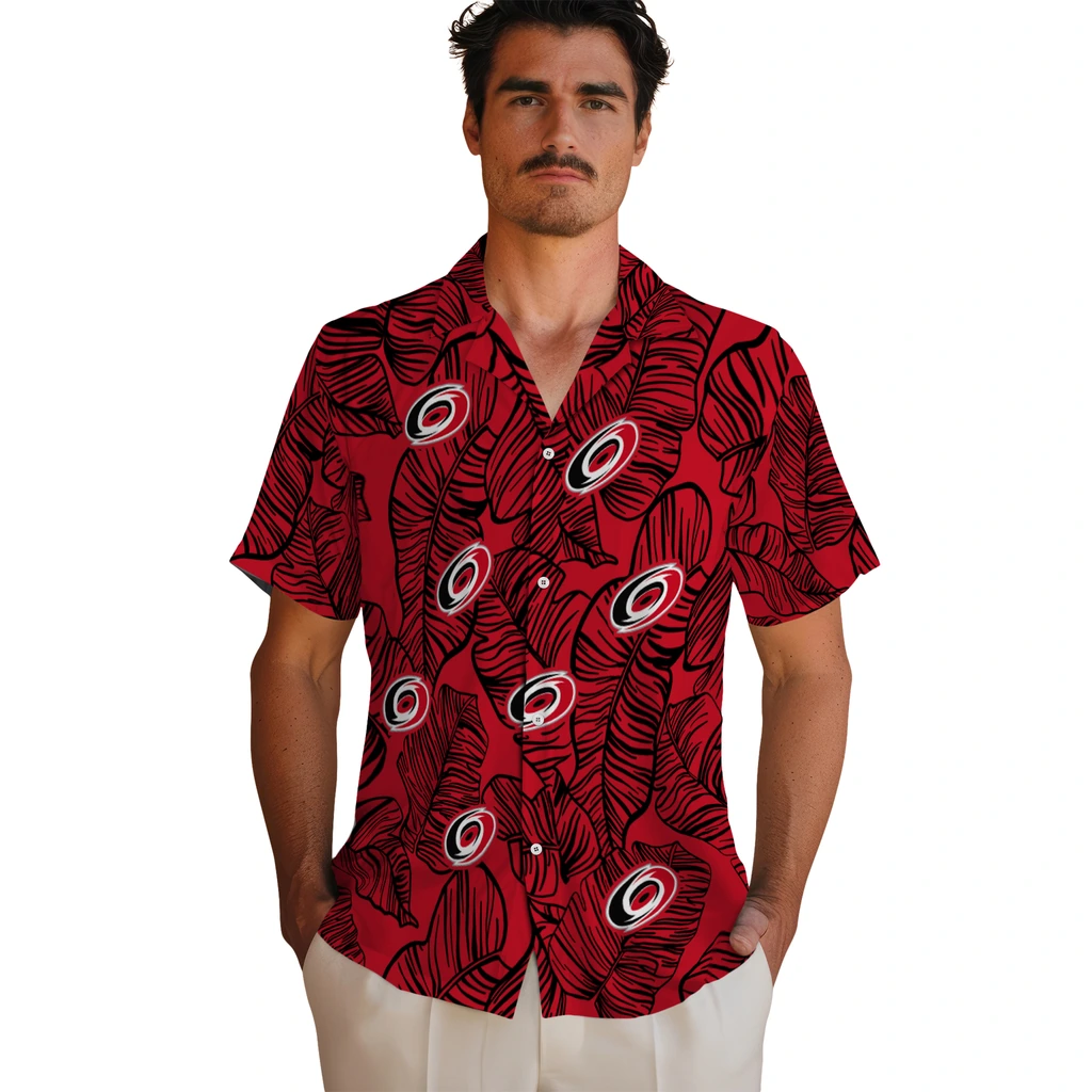 Carolina Hurricanes Hawaiian Shirt - Leaf Outline carolina hurricanes leaf outline red hawaiian shirts fashion forward