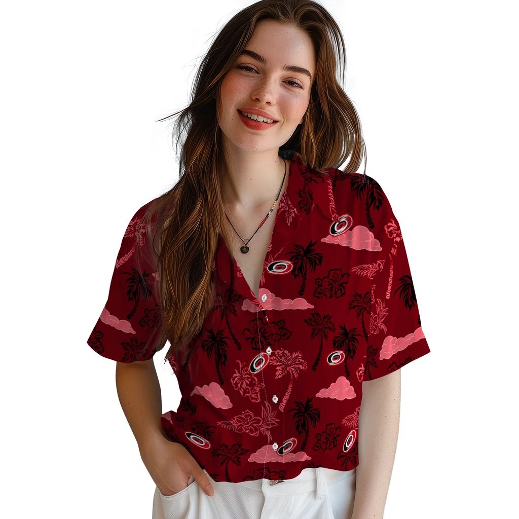Carolina Hurricanes Hawaiian Shirt - Palm And Clouds carolina hurricanes palm and clouds red hawaiian shirts latest model