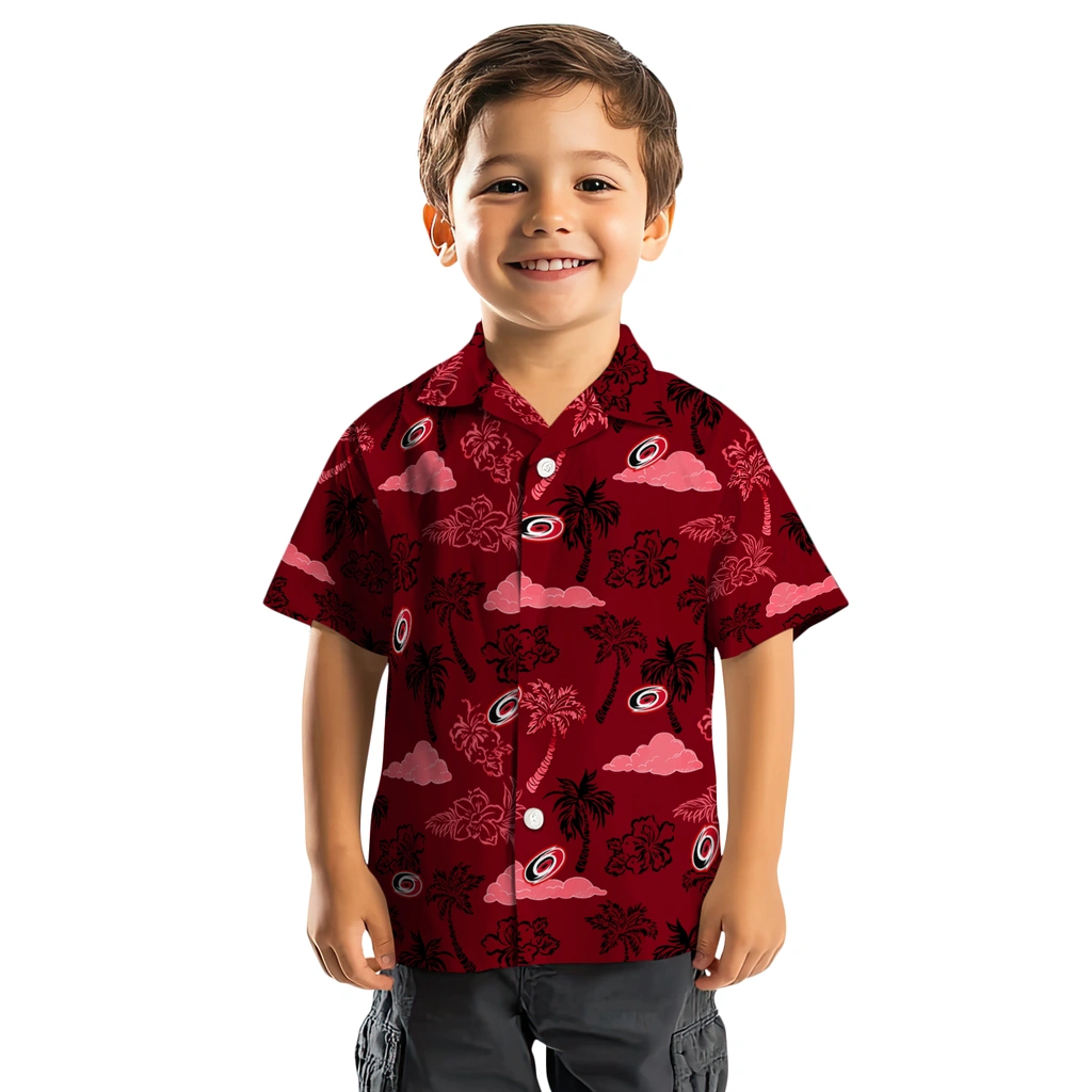 Carolina Hurricanes Hawaiian Shirt - Palm And Clouds carolina hurricanes palm and clouds red hawaiian shirts top rated
