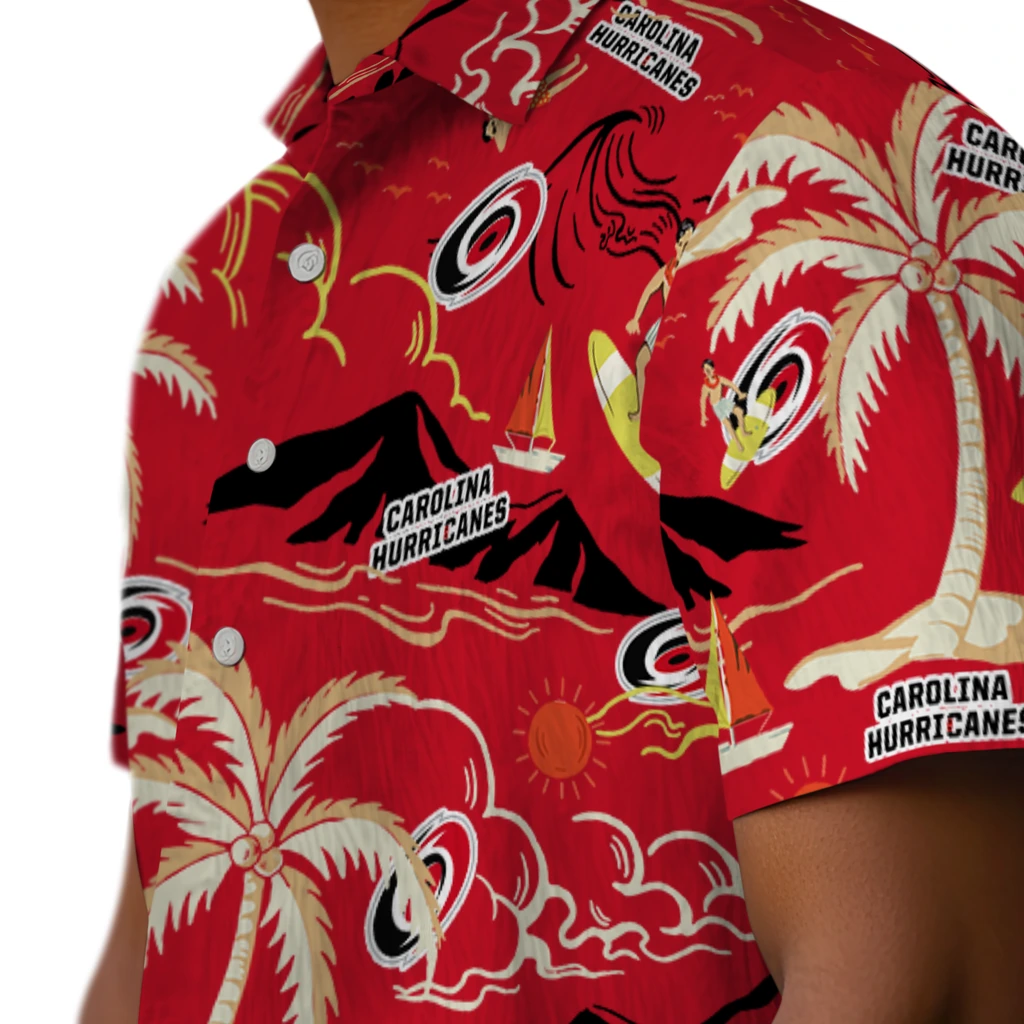 Carolina Hurricanes Hawaiian Shirt - Palm Tree Island carolina hurricanes palm tree island red hawaiian shirts trendy