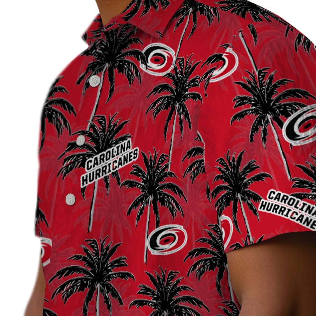 Carolina Hurricanes Hawaiian Shirt - Palm Tree Motif carolina hurricanes palm grove red hawaiian shirts trendy