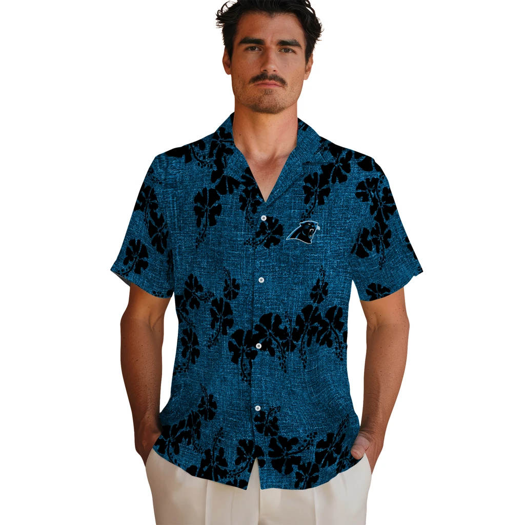 Carolina Panthers Hawaiian Shirt - 50th State Flower carolina panthers hibiscus petals blue hawaiian shirts fashion forward