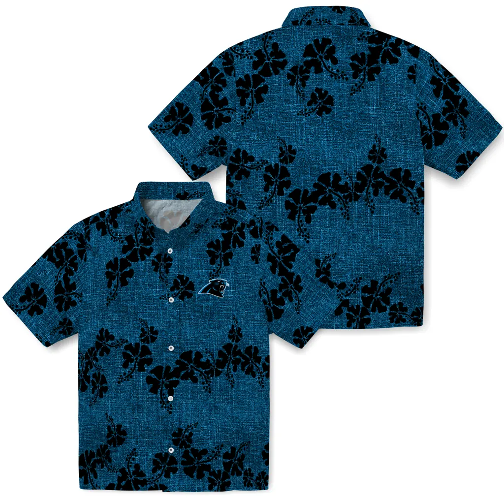 Carolina Panthers Hawaiian Shirt - 50th State Flower carolina panthers hibiscus petals blue hawaiian shirts high quality
