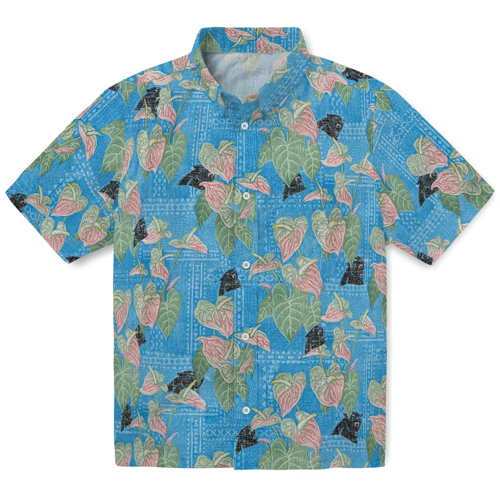 Carolina Panthers Hawaiian Shirt - Anthurium Overlay carolina panthers anthurium overlay blue hawaiian shirts best selling
