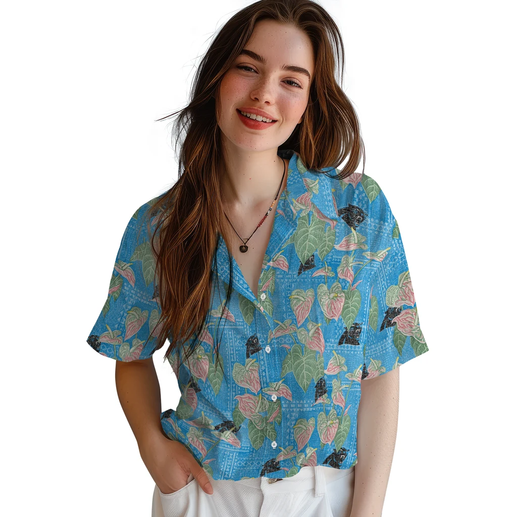 Carolina Panthers Hawaiian Shirt - Anthurium Overlay carolina panthers anthurium overlay blue hawaiian shirts latest model