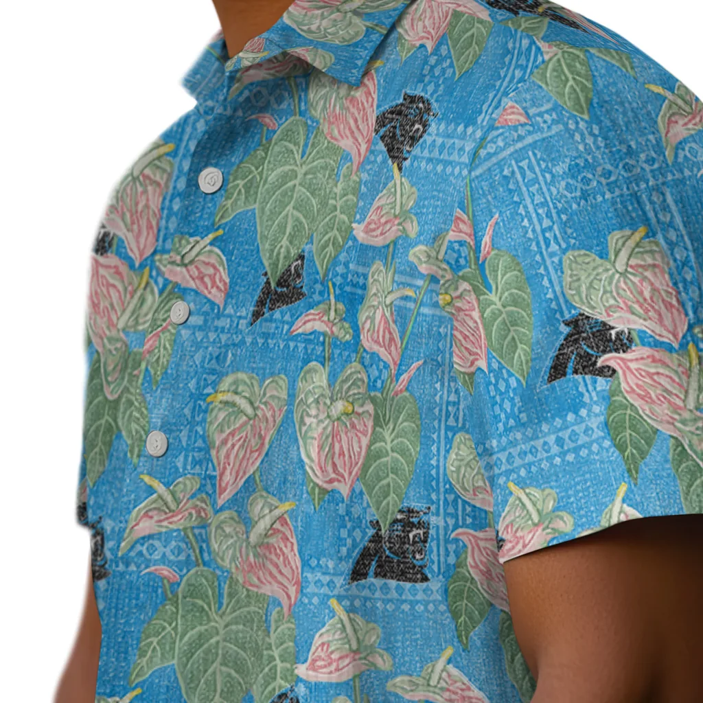 Carolina Panthers Hawaiian Shirt - Anthurium Overlay carolina panthers anthurium overlay blue hawaiian shirts trendy