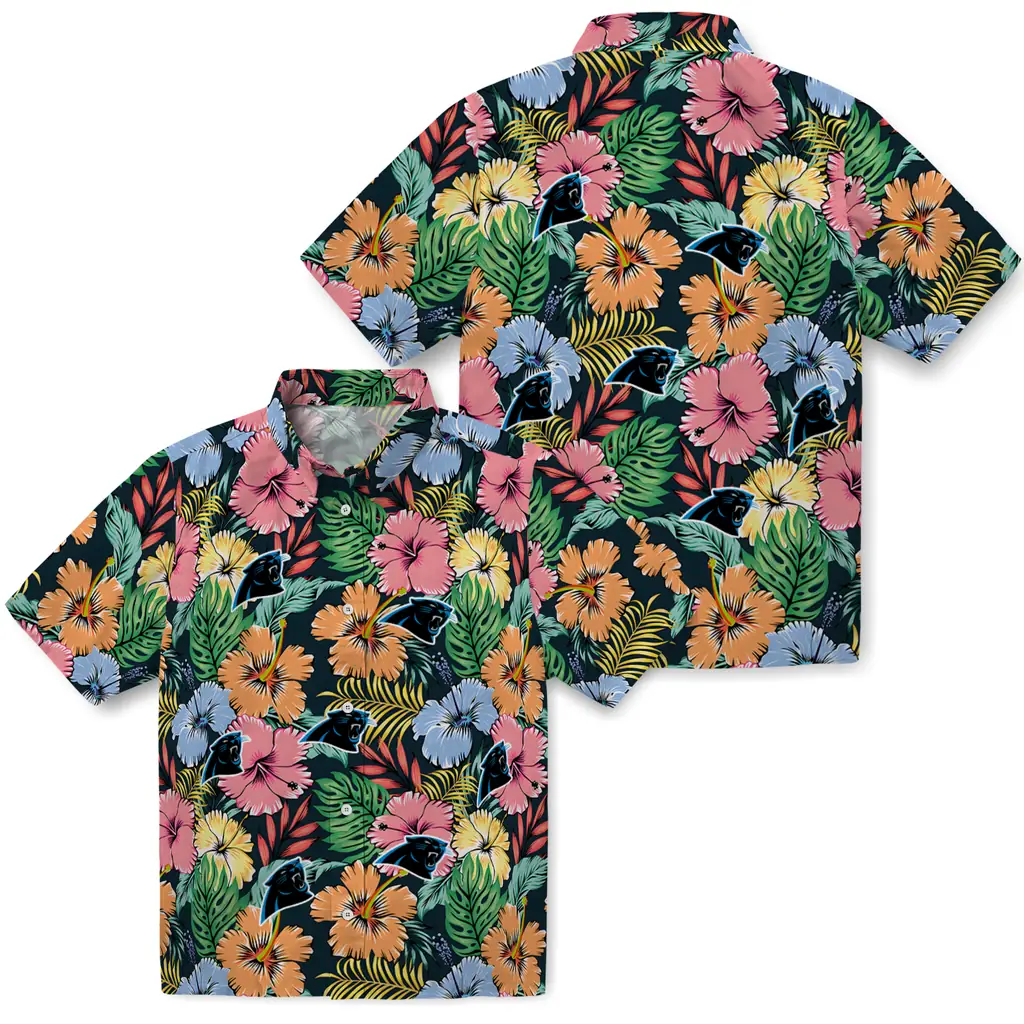 Carolina Panthers Hawaiian Shirt - Brilliant Hibiscus Garden carolina panthers brilliant hibiscus garden hawaiian shirts high quality