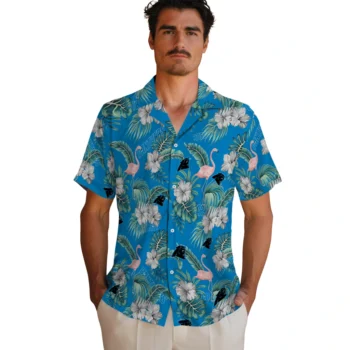 carolina panthers flamingo palms blue hawaiian shirts fashion forward