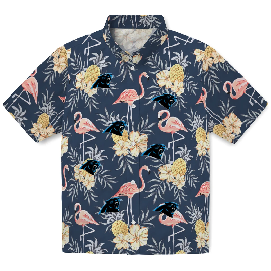Carolina Panthers Hawaiian Shirt - Flamingo Hibiscus carolina panthers flamingo hibiscus navy hawaiian shirts best selling