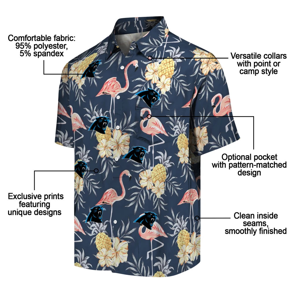 Carolina Panthers Hawaiian Shirt - Flamingo Hibiscus carolina panthers flamingo hibiscus navy hawaiian shirts new arrival