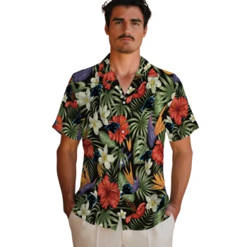 carolina panthers hibiscus bird hawaiian shirts fashion forward