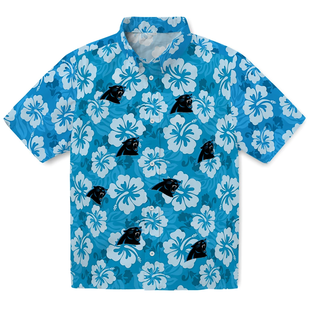 Carolina Panthers Hawaiian Shirt - Hibiscus Cluster carolina panthers hibiscus cluster blue hawaiian shirts best selling