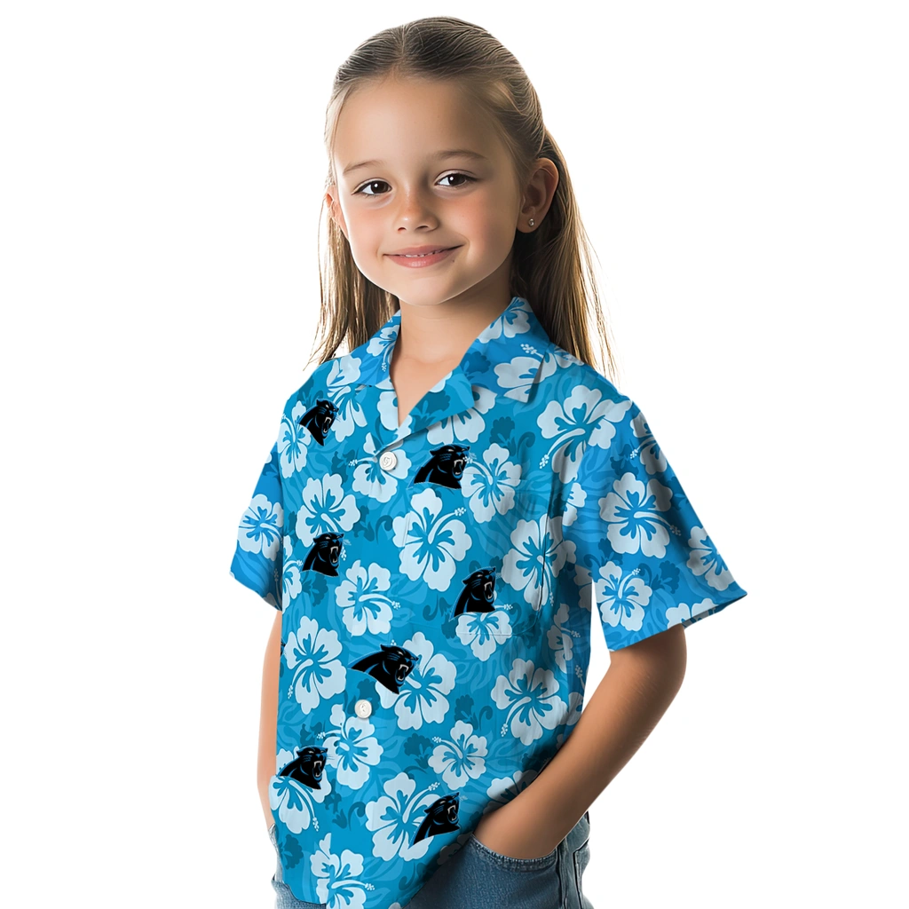 Carolina Panthers Hawaiian Shirt - Hibiscus Cluster carolina panthers hibiscus cluster blue hawaiian shirts premium grade