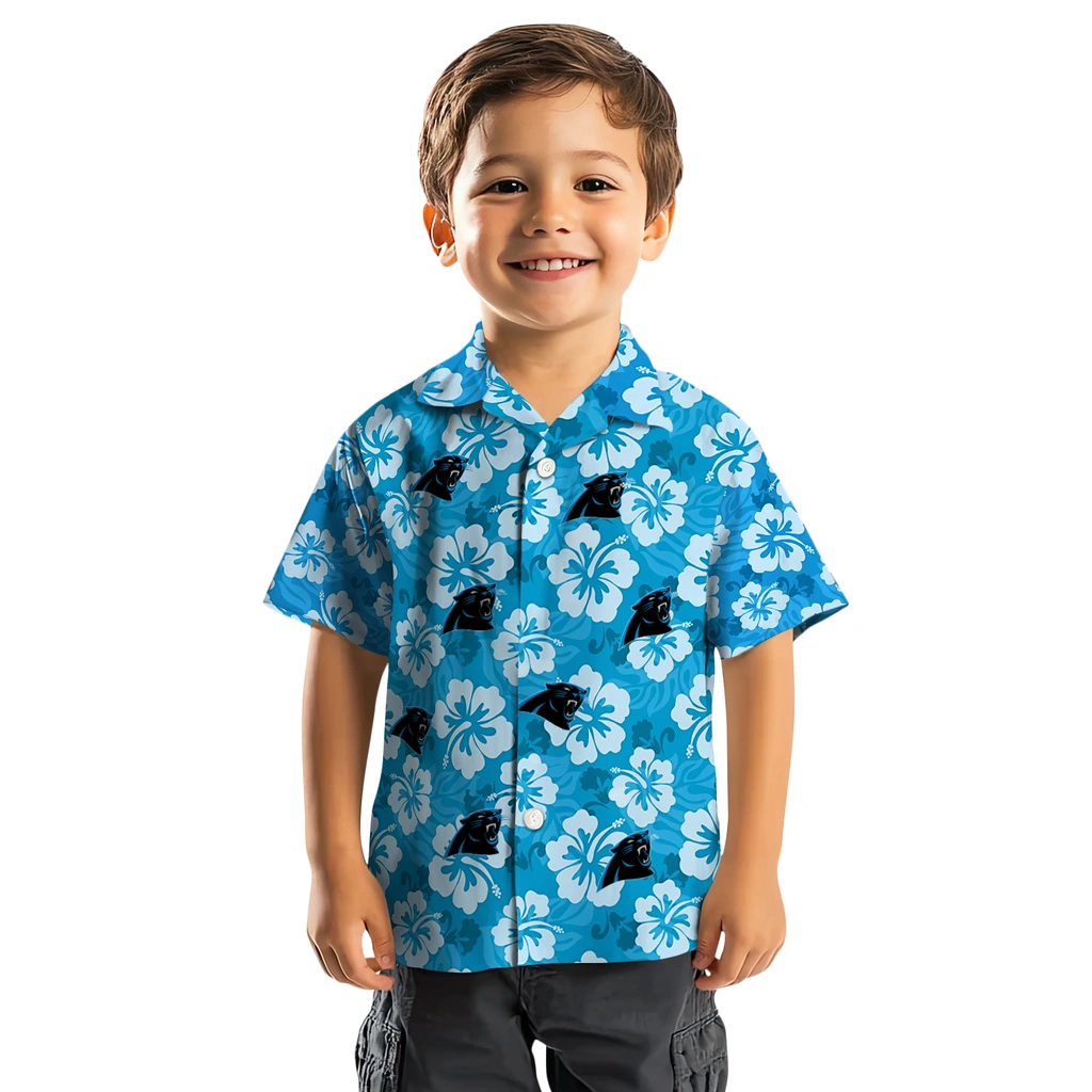 Carolina Panthers Hawaiian Shirt - Hibiscus Cluster carolina panthers hibiscus cluster blue hawaiian shirts top rated