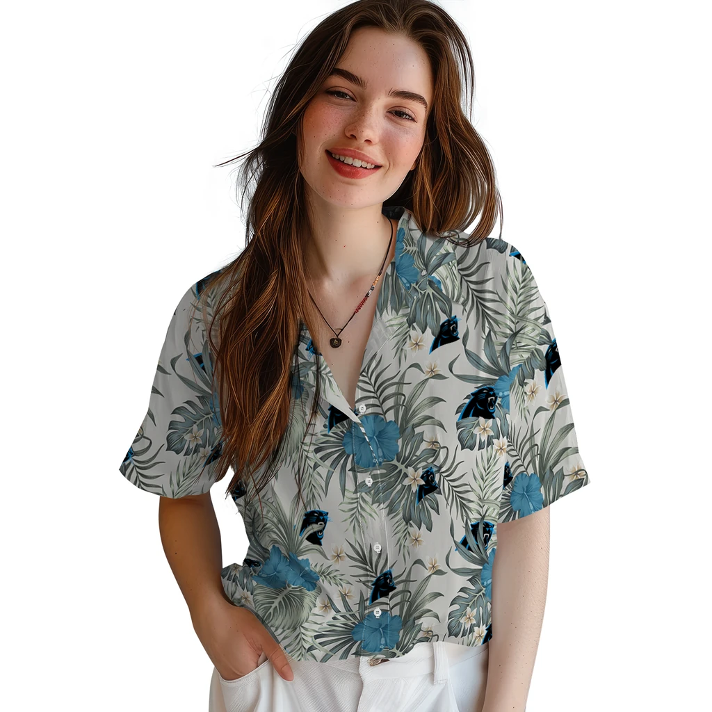 Carolina Panthers Hawaiian Shirt - Hibiscus Designs carolina panthers hibiscus designs beige hawaiian shirts latest model