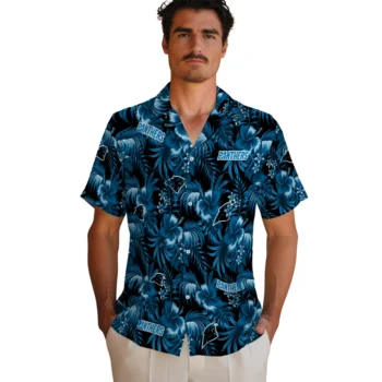 carolina panthers hibiscus exotic blue hawaiian shirts fashion forward