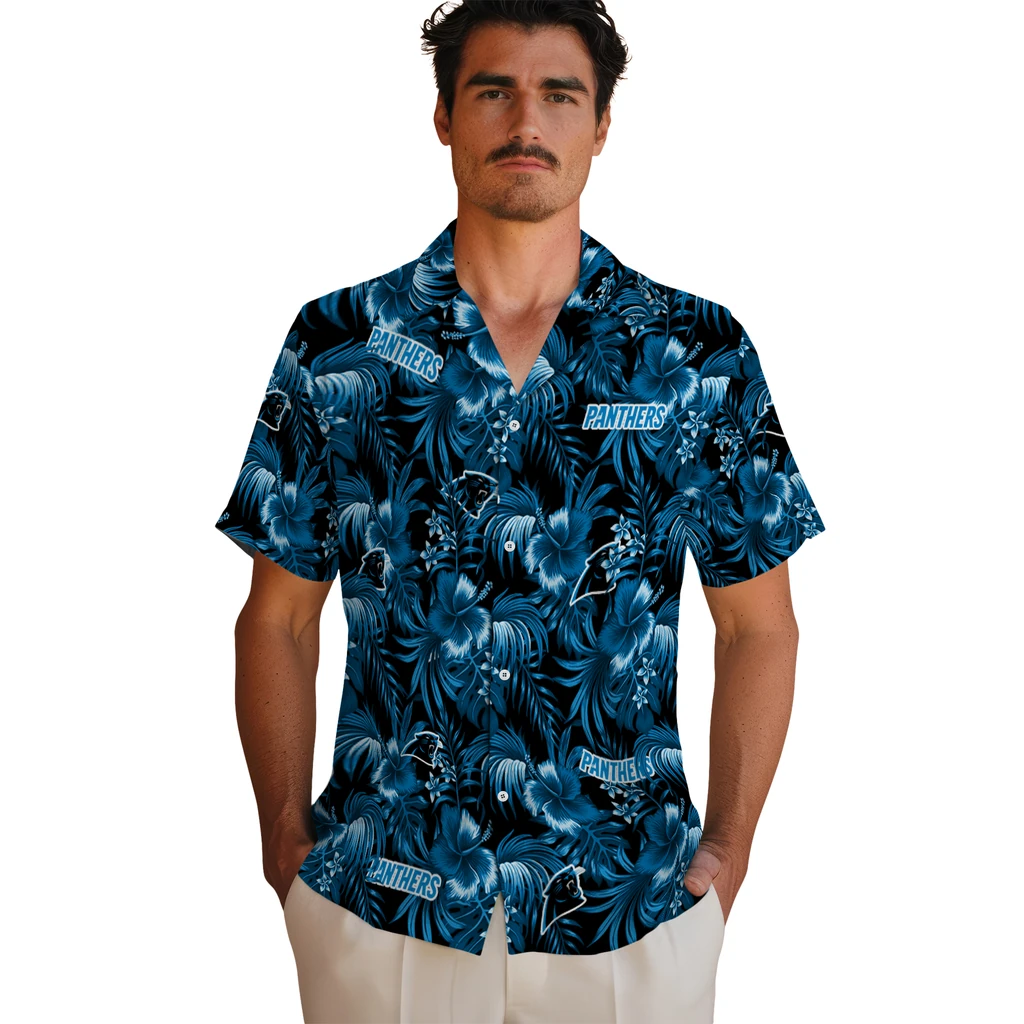 Carolina Panthers Hawaiian Shirt - Hibiscus Exotic carolina panthers hibiscus exotic blue hawaiian shirts fashion forward