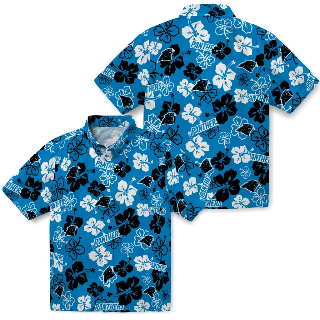 Carolina Panthers Hawaiian Shirt - Hibiscus Flower Design carolina panthers hibiscus bloom blue hawaiian shirts high quality