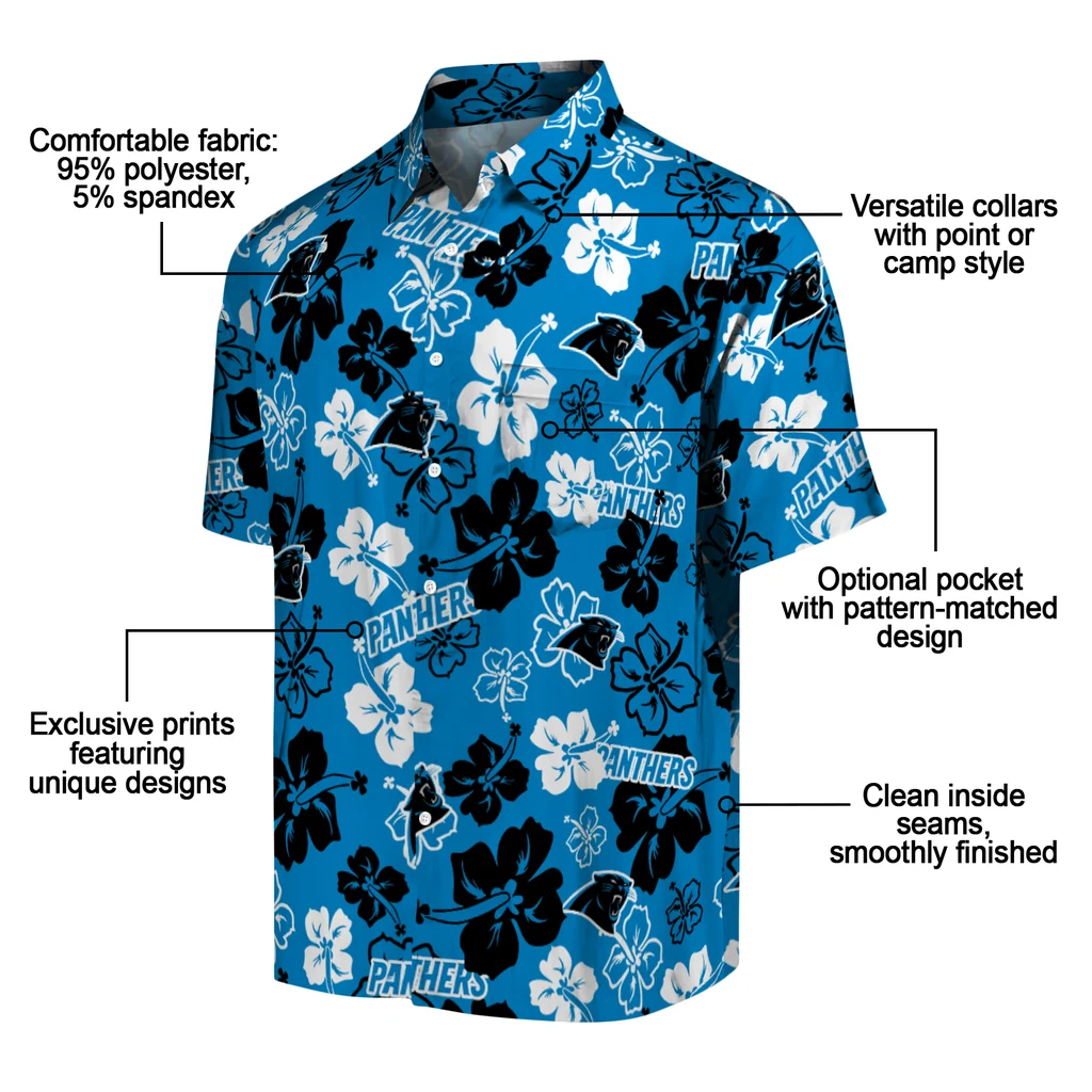Carolina Panthers Hawaiian Shirt - Hibiscus Flower Design carolina panthers hibiscus bloom blue hawaiian shirts new arrival