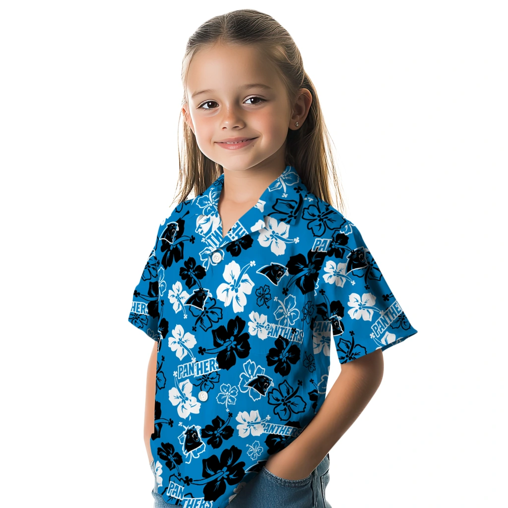 Carolina Panthers Hawaiian Shirt - Hibiscus Flower Design carolina panthers hibiscus bloom blue hawaiian shirts premium grade