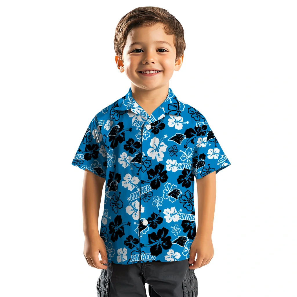Carolina Panthers Hawaiian Shirt - Hibiscus Flower Design carolina panthers hibiscus bloom blue hawaiian shirts top rated
