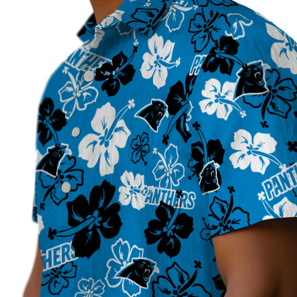 Carolina Panthers Hawaiian Shirt - Hibiscus Flower Design carolina panthers hibiscus bloom blue hawaiian shirts trendy