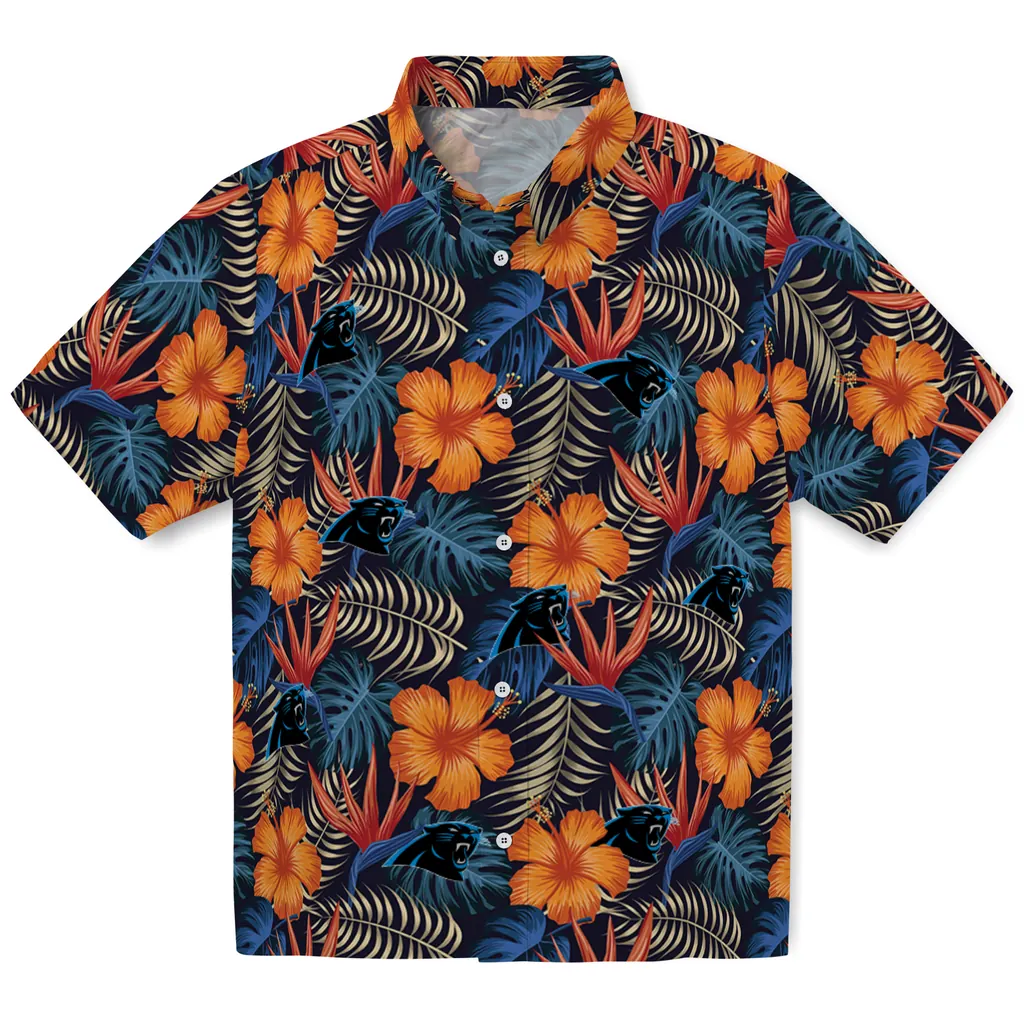Carolina Panthers Hawaiian Shirt - Hibiscus Foliage carolina panthers hibiscus foliage hawaiian shirts best selling