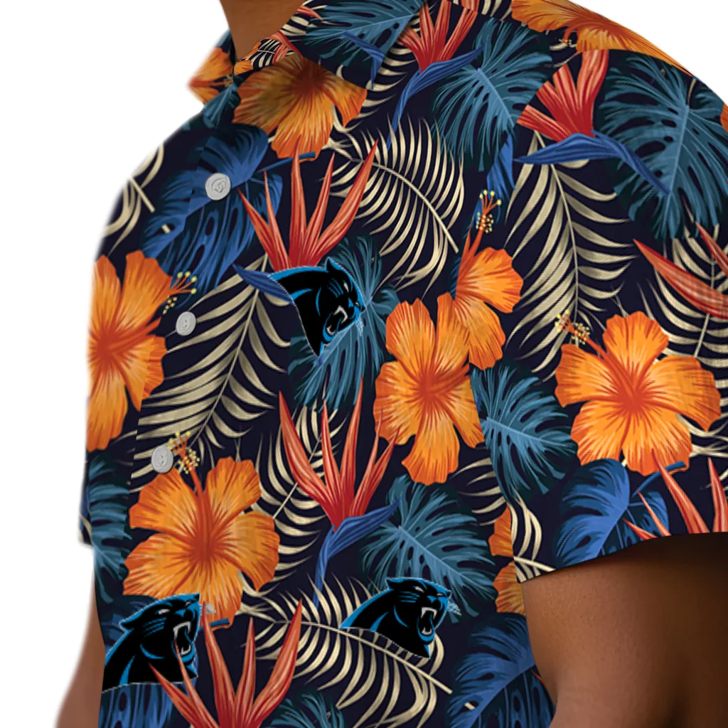 Carolina Panthers Hawaiian Shirt - Hibiscus Foliage carolina panthers hibiscus foliage hawaiian shirts trendy