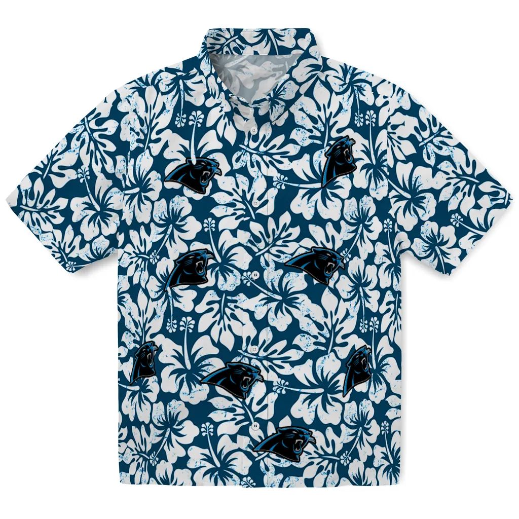 Carolina Panthers Hawaiian Shirt - Hibiscus Motif carolina panthers hibiscus motif blue white hawaiian shirts best selling