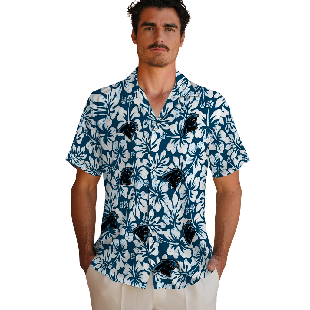 Carolina Panthers Hawaiian Shirt - Hibiscus Motif carolina panthers hibiscus motif blue white hawaiian shirts fashion forward