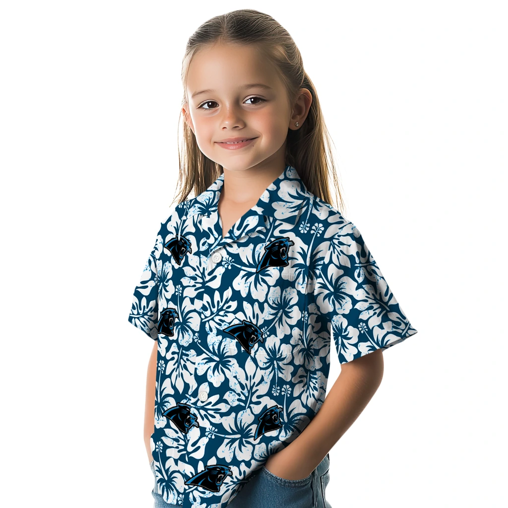 Carolina Panthers Hawaiian Shirt - Hibiscus Motif carolina panthers hibiscus motif blue white hawaiian shirts premium grade