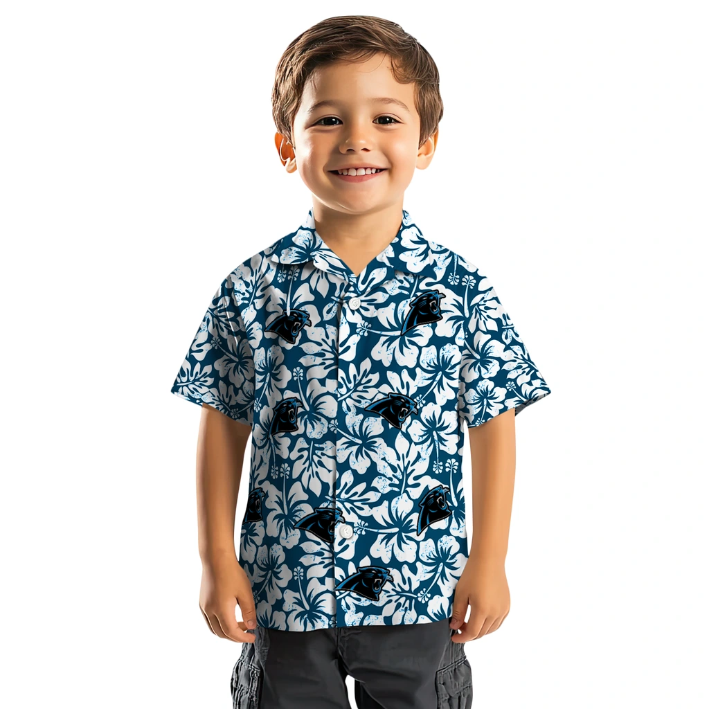 Carolina Panthers Hawaiian Shirt - Hibiscus Motif carolina panthers hibiscus motif blue white hawaiian shirts top rated