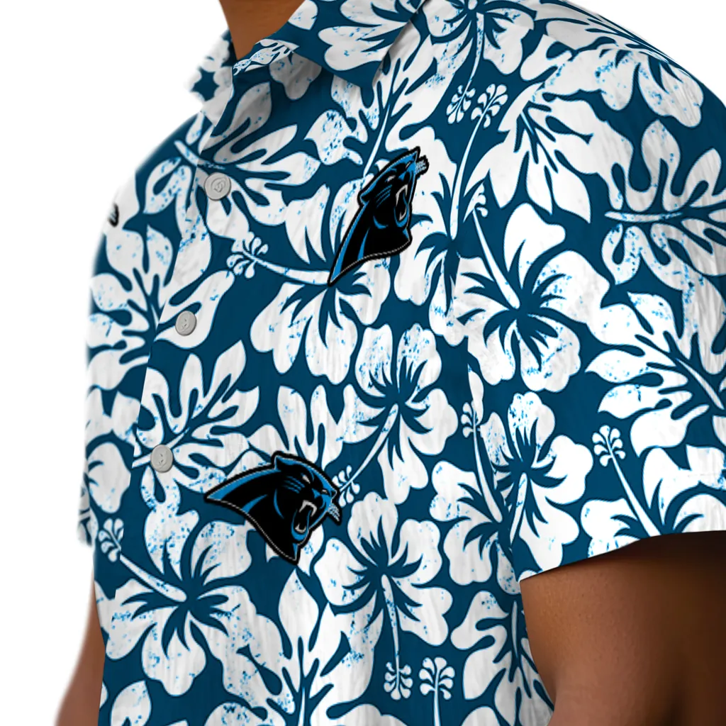 Carolina Panthers Hawaiian Shirt - Hibiscus Motif carolina panthers hibiscus motif blue white hawaiian shirts trendy