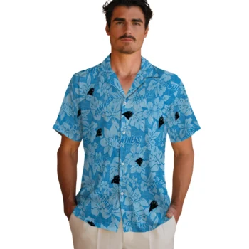 carolina panthers hibiscus oasis blue hawaiian shirts fashion forward