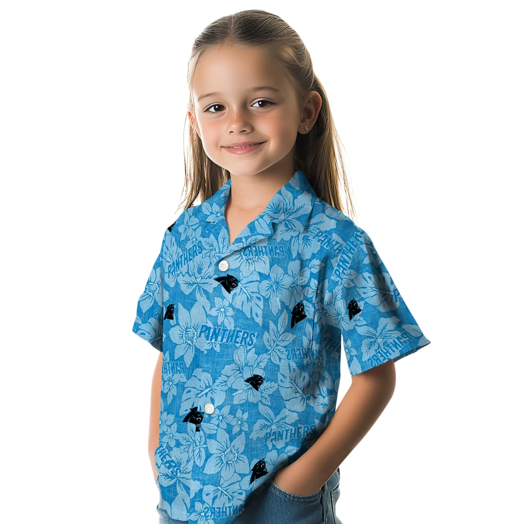 Carolina Panthers Hawaiian Shirt - Hibiscus Oasis carolina panthers hibiscus oasis blue hawaiian shirts premium grade